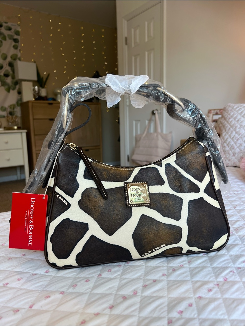 NWT Vintage Y2K Dooney & Bourke Giraffe Print Leather Hobo Shoulder Bag